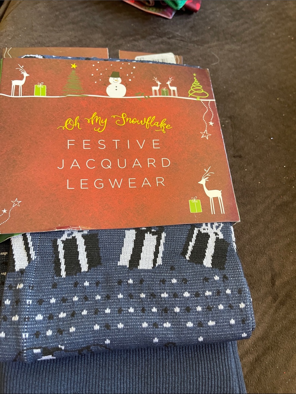 Ladies reindeer snowflake Navy Festive Jacquard Legwear L/XL